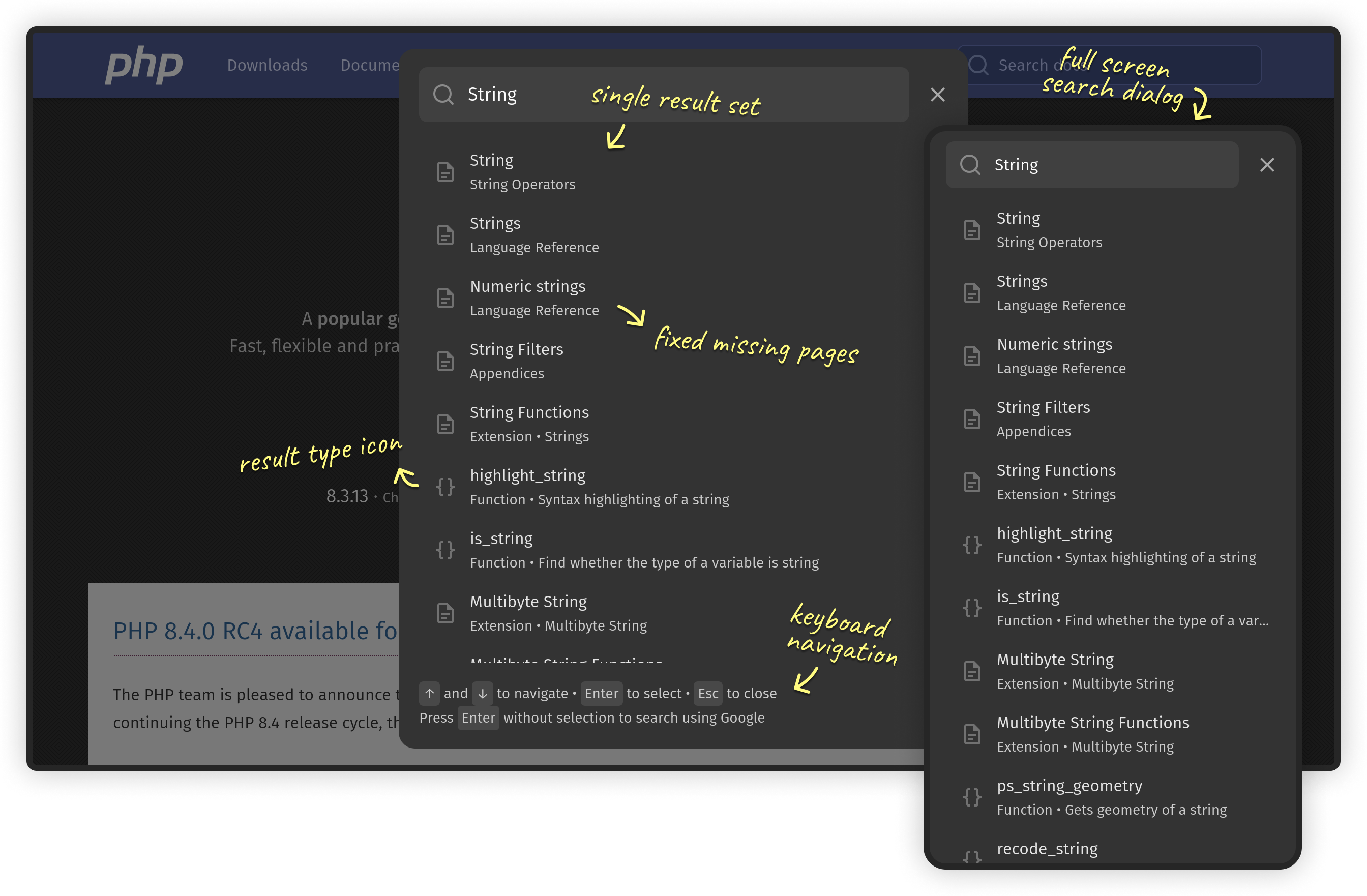 New search dialog