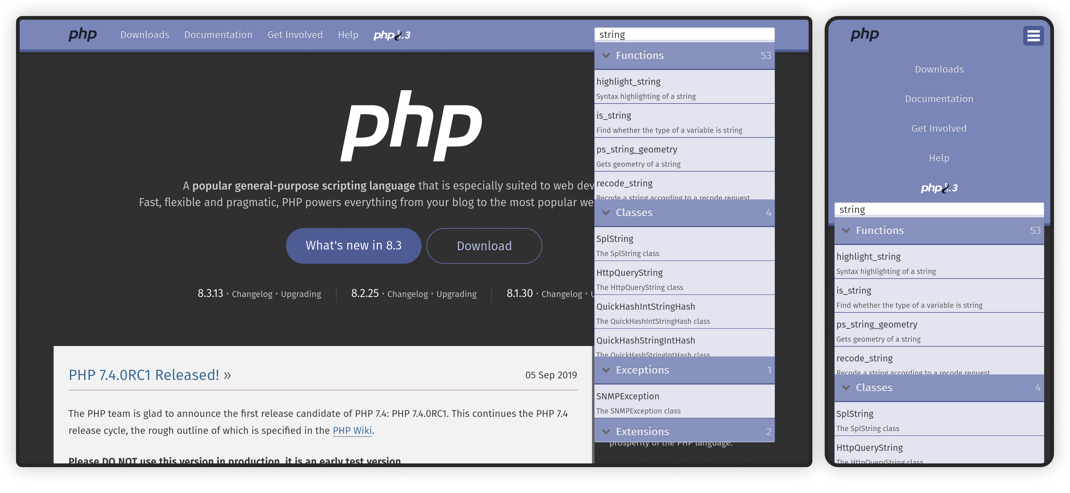 Previous PHP.net navbar screenshot